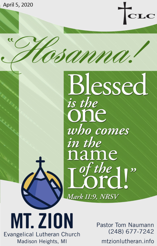 Palm Sunday Worship – April 5, 2020