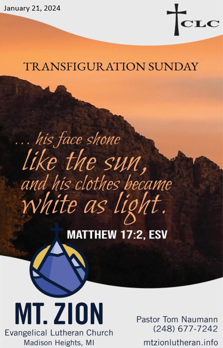 Transfiguration Sunday – January 21, 2024